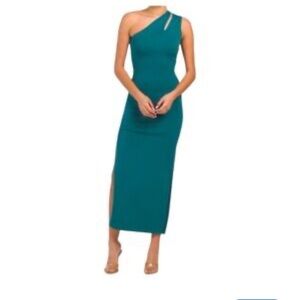Turn by Ronny kobo blue green one shoulder cutout knit maxi dress Medium
